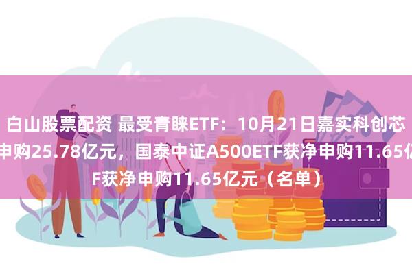 白山股票配资 最受青睐ETF：10月21日嘉实科创芯片ETF获净申购25.78亿元，国泰中证A500ETF获净申购11.65亿元（名单）